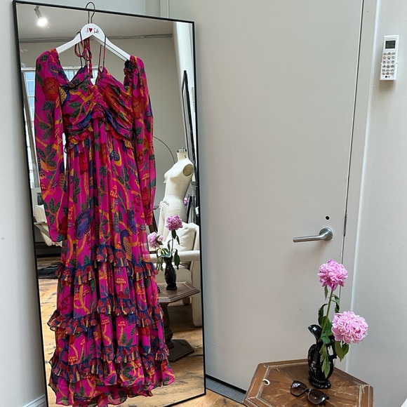 NWT Farm Rio Farm Rio's Sweet Forest  pink tier halter mushroom maxi dress - Picture 15 of 17